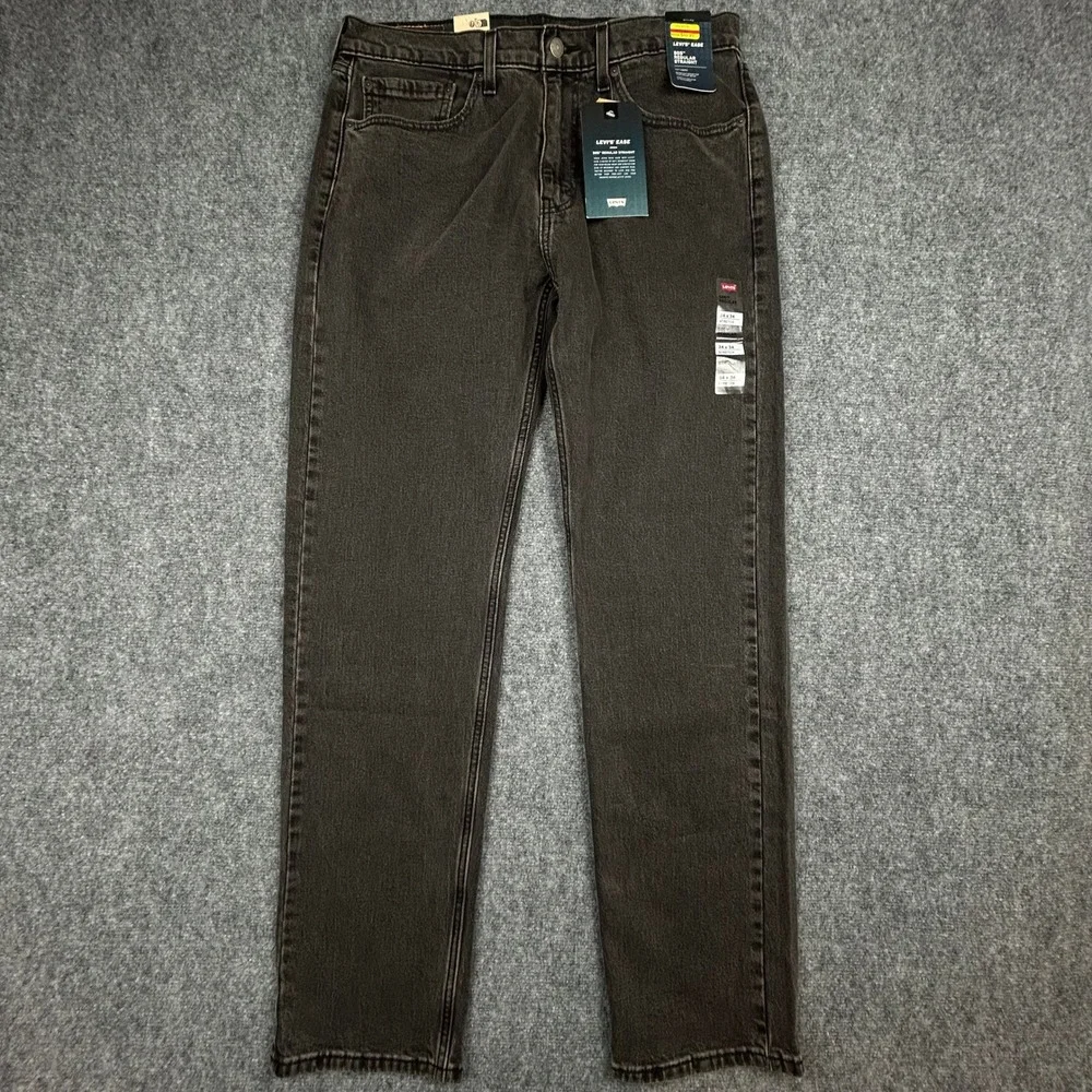 Levi's 505 Regular Straight Jeans Mens 34x34 Washed Black Stretch Denim Pants